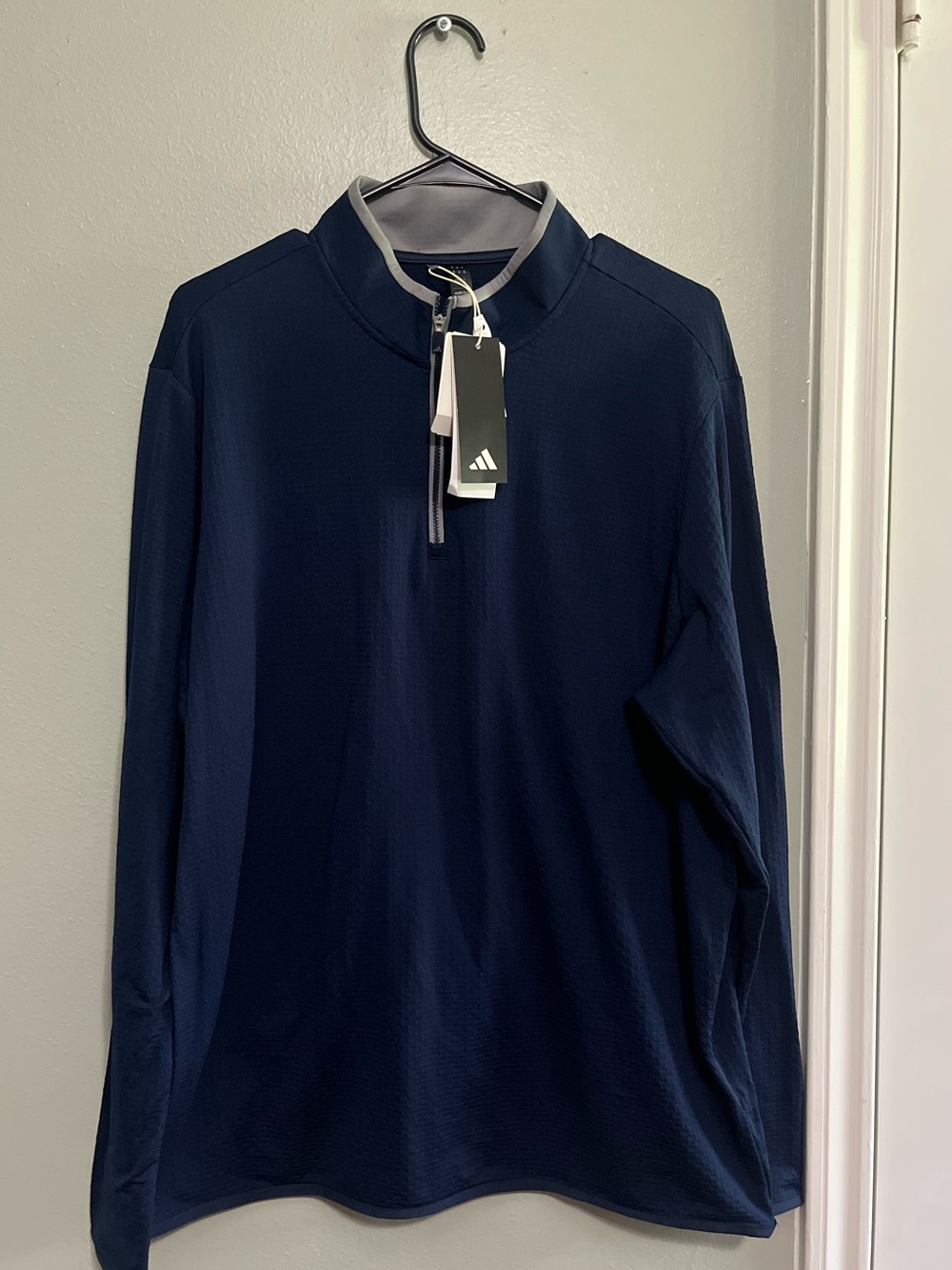 adidas Navy Long-Sleeve Half-Zip Performance Top.  (C24)